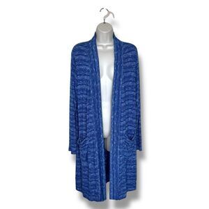 Handmade Blue Stripe Space Dye Grandpa Duster Cardigan Long Sleeve Women Large